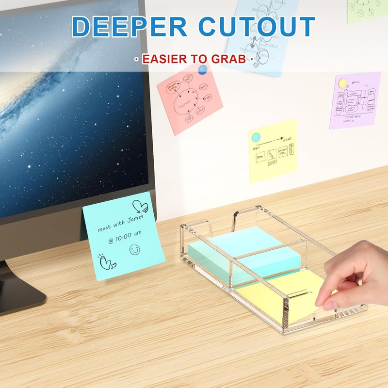 WINFFOR Acrylic Notepad Holder Dispenser - 3x3 in 2IN1 Sticky Note Memo Holder for Desk Organizer (W/O Pads) Office Desk Accessories School Supplies, Crystal Clear - Image 4